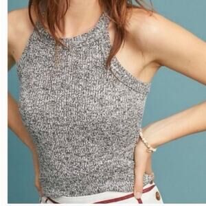 Anthropologie Marled Gray Ribbed Halter Tank